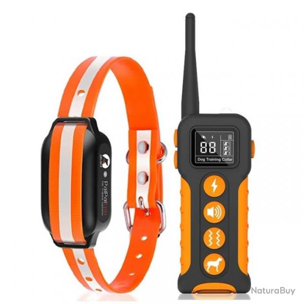 Collier Anti-Choc pour Chien Tlcommande d'Entranement lectrique tanche RechargeableIPX7 Orange