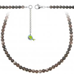 Collier en obsidienne argentée - Perles rondes 6 mm - 60 cm