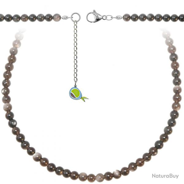 Collier en obsidienne argente - Perles rondes 6 mm - 60 cm