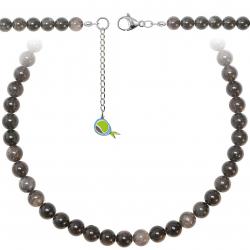 Collier en obsidienne argentée - Perles rondes 8 mm - 43 cm