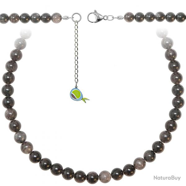 Collier en obsidienne argente - Perles rondes 8 mm - 43 cm