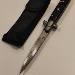 COUTEAU SICILIEN NOIR GM/CRAN D'ARRET/STILETTO