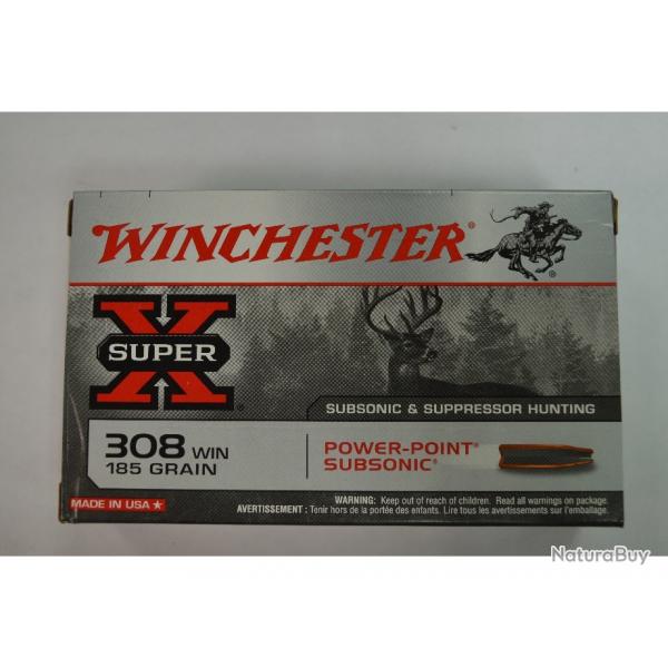 1 BOITE DE 20 MUNITIONS WINCHESTER CALIBRE 308 WIN POWERPOINT SUBSONIC NEUVE