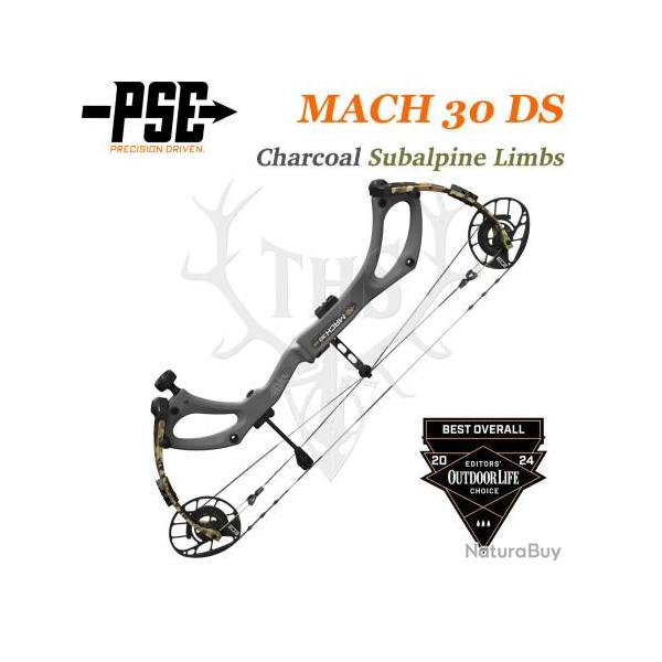 PSE MACH 30 DS Arc compound  poulies en carbone monocoque 50-60# Gaucher Charcoal/Subalpine Limbs