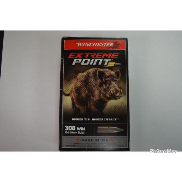 1 BOITE DE 20 MUNITIONS WINCHESTER CALIBRE 308 WIN EXTREME POINT 150GR/9.7G NEUVE