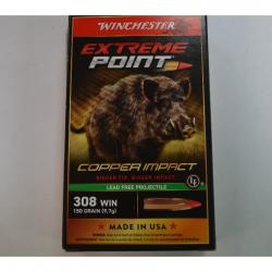 1 BOITE DE 20 MUNITIONS WINCHESTER CALIBRE 308 WIN EXTREME POINT COPPER IMPACT 150GR /9.7G NEUVE