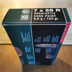 BOITE COMPLETE DE 20 MUNITIONS RWS  7X65R  KS  8,0g / 123GR