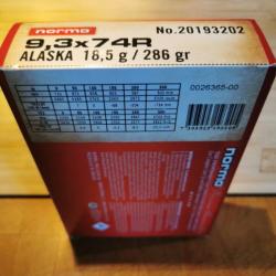 BOITE COMPLETE DE 20 MUNITIONS NORMA 9,3X74R  ALASKA 18,5g / 286GR