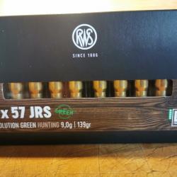 VENDS 1 BOITE COMPLETE DE 20 MUNITIONS 8X57JRS  RWS EVOLUTION GREEN  9,0g / 139GR