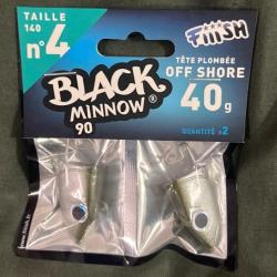 2 TÊTES PLOMBÉES OFF SHORE LEURRES FIIISH BLACK MINNOW TAILLE 4 40GR