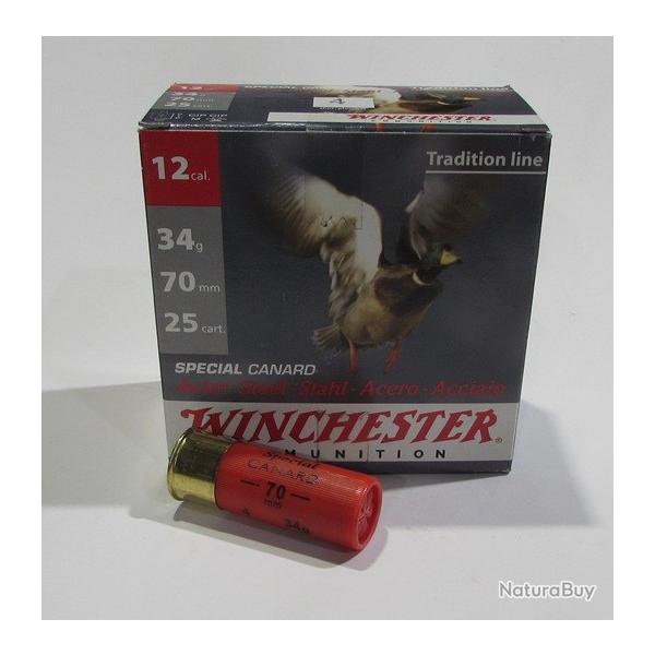 Boite de 25 cartouches Winchester special canard 12/70  acier  34 grammes , Numero 4