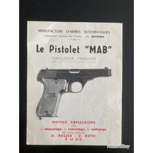 Notice explicative originale du Pistolet MAB