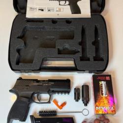 Pistolet à blanc SIG SAUER P320 cal. 9 mm PAK noir avec adaptateur Gomm cogne