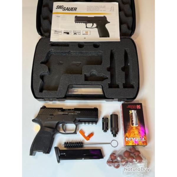 Pistolet  blanc SIG SAUER P320 cal. 9 mm PAK noir avec adaptateur Gomm cogne