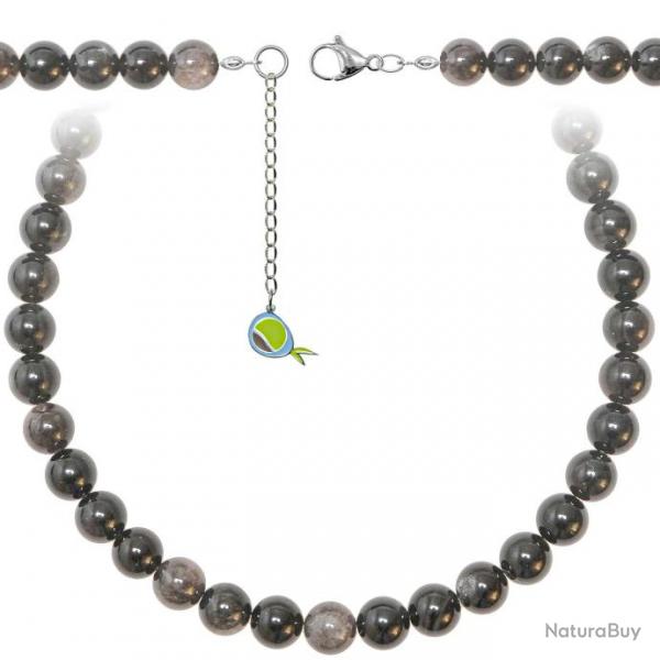 Collier en obsidienne argente - Perles rondes 10 mm - 43 cm