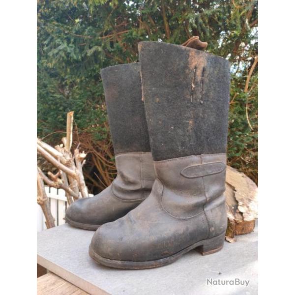 Paire de bottes allemandes WW2 grand froid en cuir et feutre