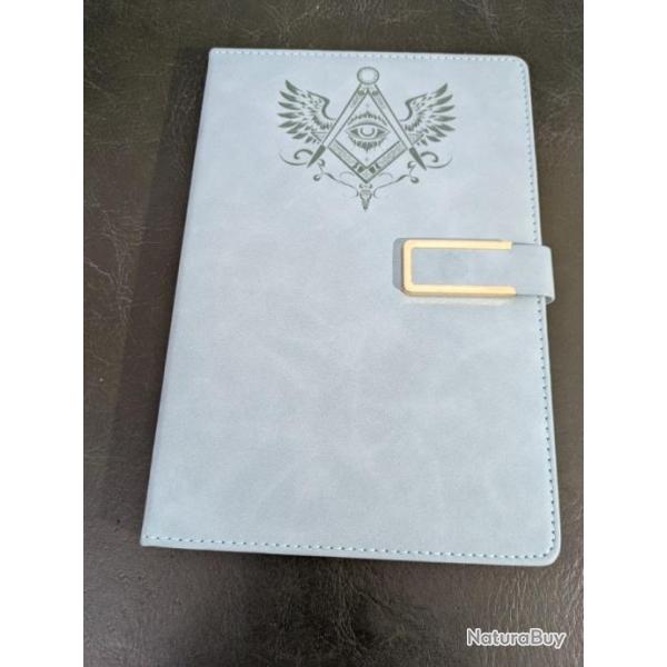 Carnet cuir PU bleu format A5 sceau Maonnique franc-maconnerie - des templiers