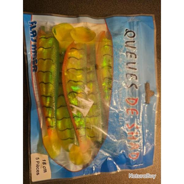 Leurres souples Carnassiers  x5 queues de  Shad 15 cm enchres