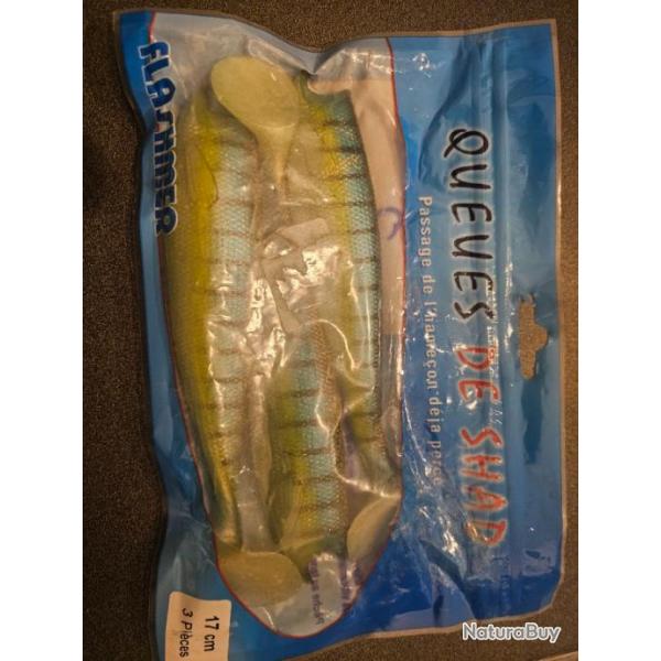 Leurres souples Carnassiers  x3 queues de  Shad 17 cm enchres