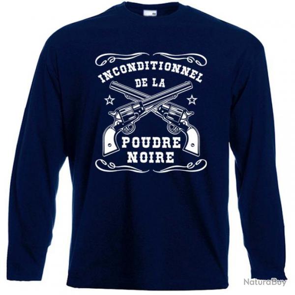 T-SHIRT MANCHES LONGUES - INCONDITIONNEL POUDRE NOIRE -  Tir Revolver PNF2 Calibre 44 36 31 Poudreux