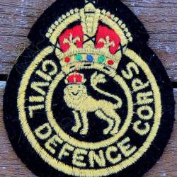 Ancien Patch à coudre (écusson) Civil Defence Corps (Grande-Bretagne) pour collection ne pas porter