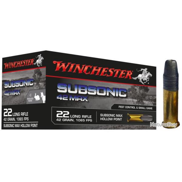 WINCHESTER Subsonic 42 MAX cal.22 Lr Pointe creuse (Spcial Silencieux) 20 boites ( 1000 munitions )