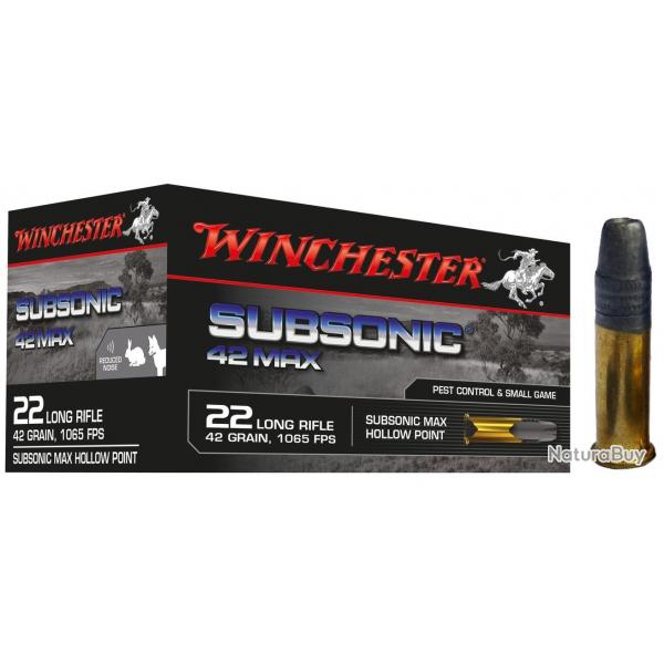 WINCHESTER Subsonic 42 MAX cal.22 Lr Pointe creuse (Spécial Silencieux) 1 boite ( 50 muniitons )