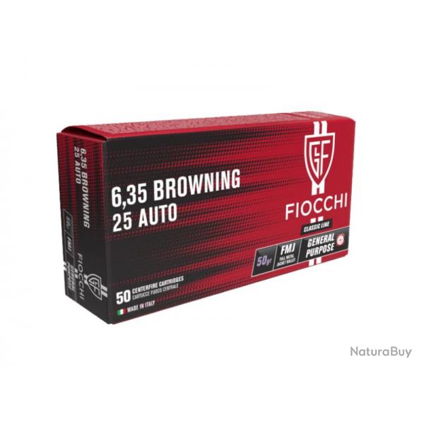 Munitions Fiocchi calibre 6,35 Browning- 25acp - 50gr FMJ