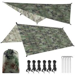 B&acirc;che Tarp Camouflage Imperm&eacute;able Ultra-L&eacute;g&egrave;re, Abri Id&eacute;al pour Bushcraft, Bivouac et Observation