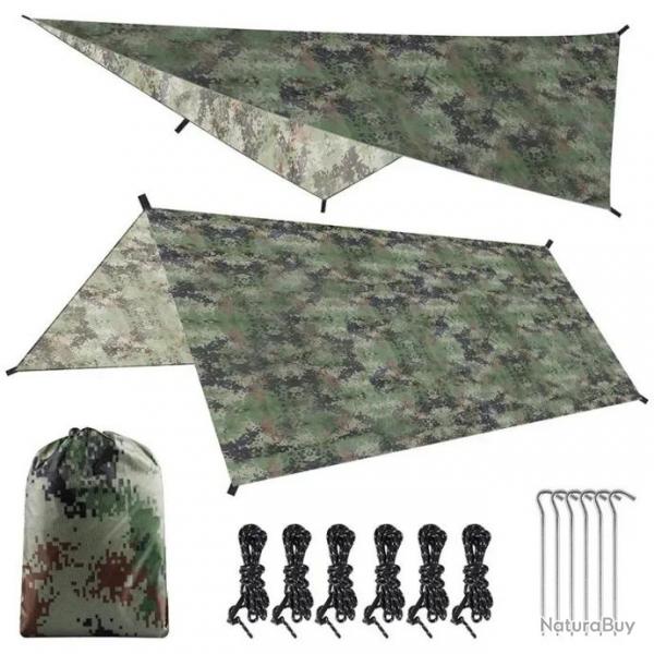 Bche Tarp Camouflage Impermable Ultra-Lgre, Abri Idal pour Bushcraft, Bivouac et Observation