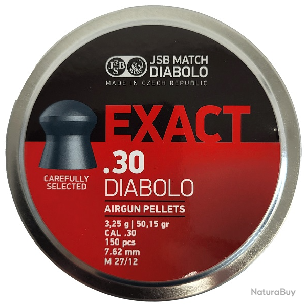 Bote de 150 plombs JSB Diabolo Exact - Cal. 30 - 3.25 g