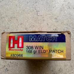 HORNADY Balles de chasse Eld match - par boite de 20 308 WINCHESTER 168 GR