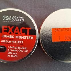 Plombs JSB EXACT JUMBO MONSTER Redesigned Deep 5.5mm 25.39gr par 200