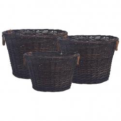 Jeu 3 paniers empilables à bois de chauffage Marron foncé Saule alsavelo