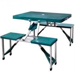 Ensemble table de camping pliable avec 4 tabourets - Aluminium - Vert