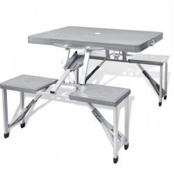 Ensemble table de camping pliable avec 4 tabourets - Aluminium - Gris