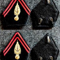 Patch paire de 2 Pattes de col ; génie Officier grenade en cannetille (Velours noir) pour collection