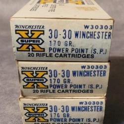 Lot de 3 boîtes WINCHESTER 30-30 170gr PowerPoint #enchère 1e sans prix de reserve !!!