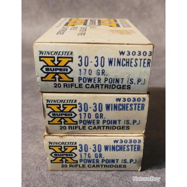 Lot de 3 botes WINCHESTER 30-30 170gr PowerPoint #enchre 1e sans prix de reserve !!!