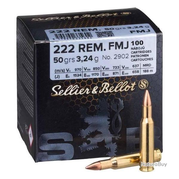 Munitions Sellier & Bellot Calibre 222 REM FMJ 50 grains par 100