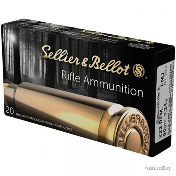 Munitions Sellier & Bellot Calibre 222 REM FMJ 50 grains par 20