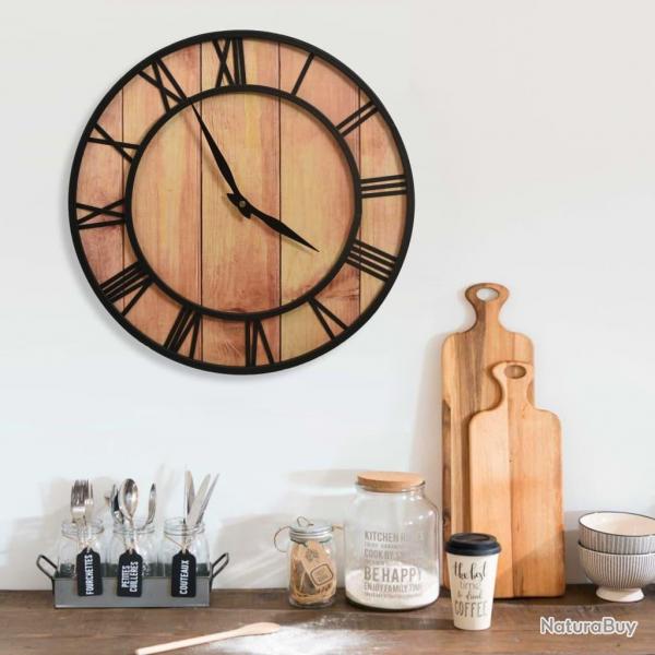Horloge murale 39 cm Marron et noir MDF et fer alsavelo