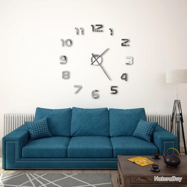 Horloge murale 3D Design moderne 100 cm XXL Argent alsavelo
