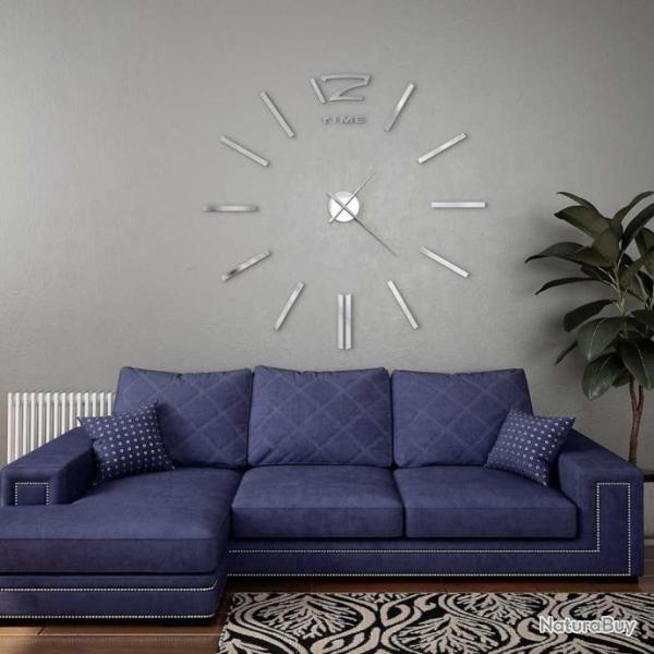 Horloge murale 3D Design moderne 100 cm XXL Argent