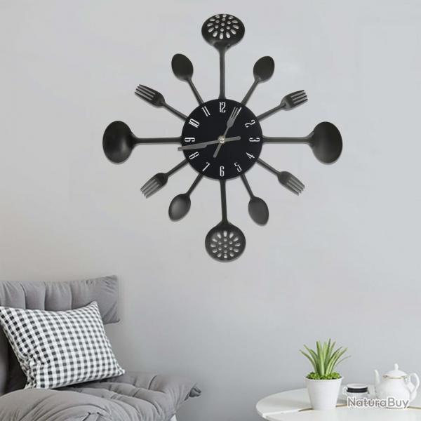 Horloge murale et cuillre avec fourchette Noir 40 cm Aluminium alsavelo