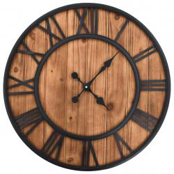 Horloge murale vintage à quartz Bois et métal 60 cm XXL alsavelo