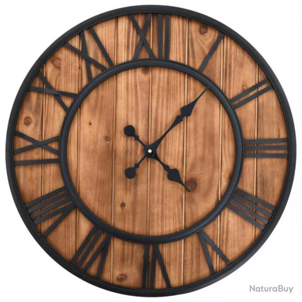 Horloge murale vintage  quartz Bois et mtal 60 cm XXL