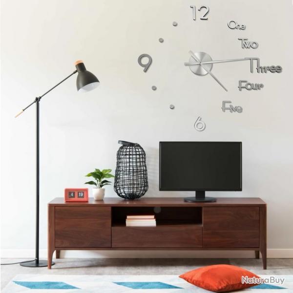 Horloge murale 3D Design moderne Argent 100 cm XXL alsavelo