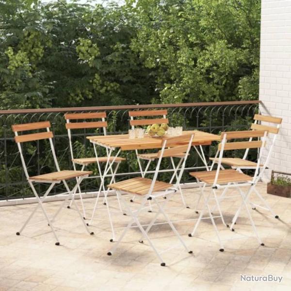 bistro pliable 7 pcs bois d'acacia solide et acier