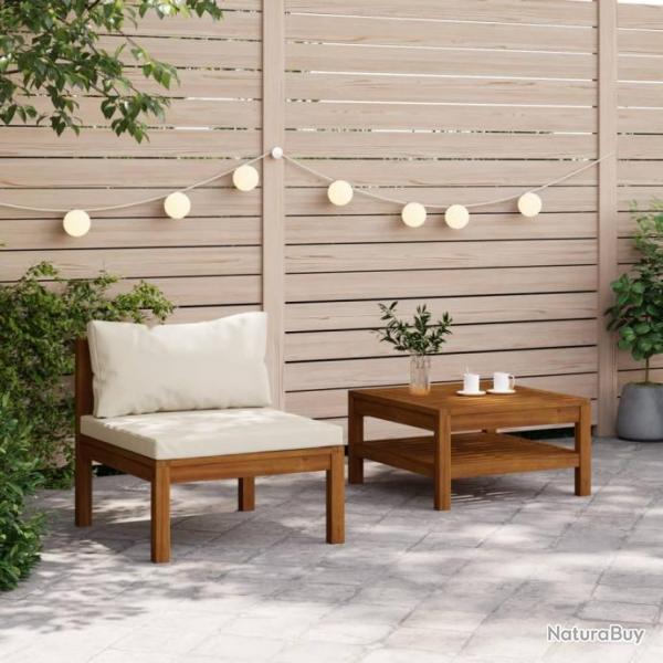 canaps 2 pcs et coussins blanc crme Acacia solide alsavelo